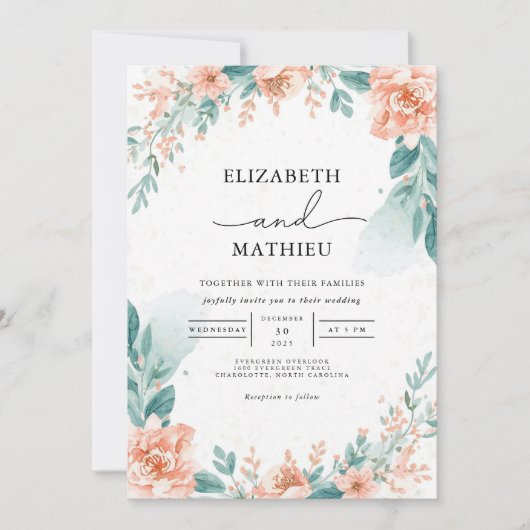 Delicate Peach Waterverf Arch Wedding Kaart (Voorkant)