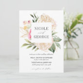 Delicate Peony Gold Geometric Waterverf bruiloft Kaart (Staand voorkant)