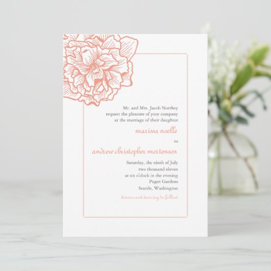 Delicate Peony Wedding Invitation Kaart (Staand voorkant)
