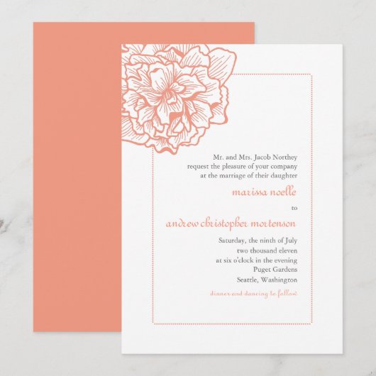 Delicate Peony Wedding Invitation Kaart (Voorkant / Achterkant)
