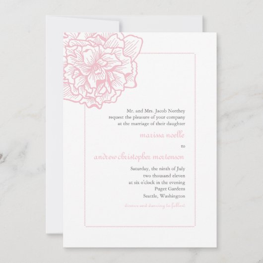 Delicate Peony Wedding Invitation Kaart (Voorkant)