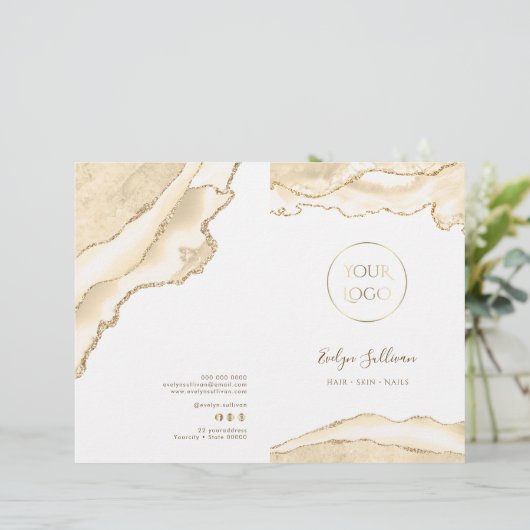 Delicate perzik agaat service menu brochure (Staand voorkant)