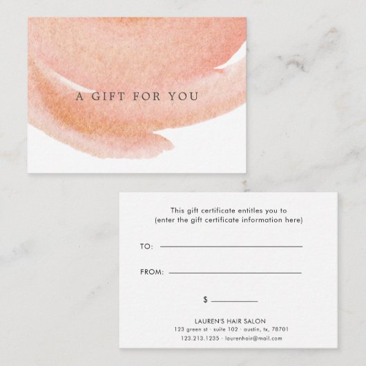 Delicate Perzik Bloemen Cadeaubon Visitekaartje (Voorkant / Achterkant)