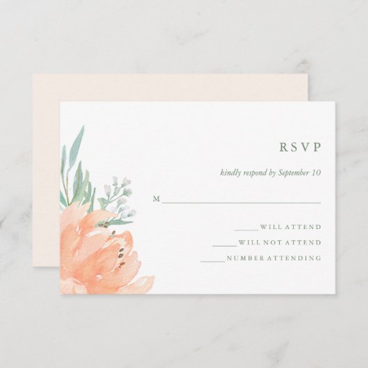 Delicate Perzik Bloemen en Eucalyptus Wedding RSVP (Voorkant / Achterkant)