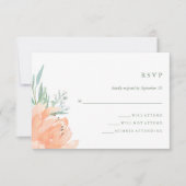 Delicate Perzik Bloemen en Eucalyptus Wedding RSVP Kaartje (Voorkant)