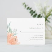 Delicate Perzik Bloemen en Eucalyptus Wedding RSVP Kaartje (Staand voorkant)