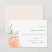 Delicate Perzik Bloemen en Eucalyptus Wedding RSVP Kaartje (Voorkant / Achterkant)