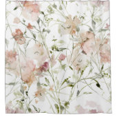 Delicate Perzik Bloempatroon met Groene Bladeren Douchegordijn (Voorkant)