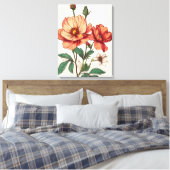 Delicate perzik en rode bloemkunst canvas afdruk (Insitu (Slaapkamer))