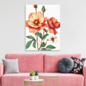 Delicate perzik en rode bloemkunst canvas afdruk (Insitu (Woonkamer))
