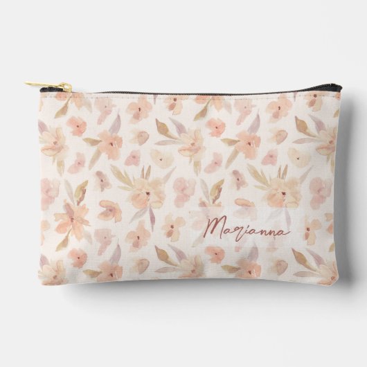 Delicate perzikkleur Waterverf Bloemen Cosmetisch Etui (Voorkant)