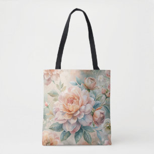 Delicate perzikkleurige bloemige Waterverf Tote Bag