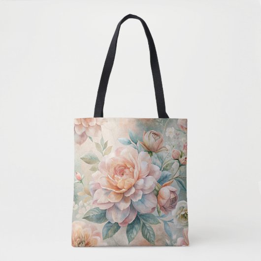 Delicate perzikkleurige bloemige Waterverf Tote Bag (Voorkant)
