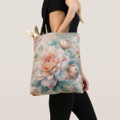 Delicate perzikkleurige bloemige Waterverf Tote Bag (Dichtbij)
