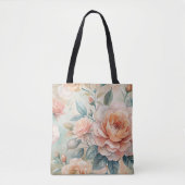 Delicate perzikkleurige bloemige Waterverf Tote Bag (Voorkant)