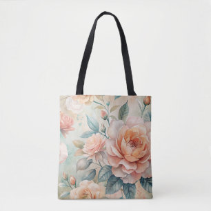 Delicate perzikkleurige bloemige Waterverf Tote Bag