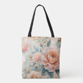Delicate perzikkleurige bloemige Waterverf Tote Bag (Achterkant)