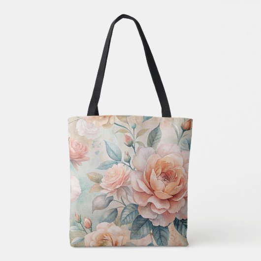 Delicate perzikkleurige bloemige Waterverf Tote Bag (Achterkant)