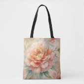 Delicate perzikkleurige bloemige Waterverf Tote Bag (Voorkant)