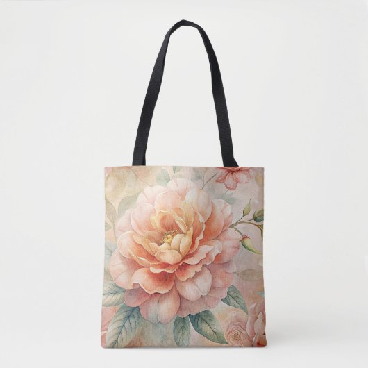 Delicate perzikkleurige bloemige Waterverf Tote Bag (Voorkant)