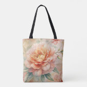 Delicate perzikkleurige bloemige Waterverf Tote Bag (Achterkant)