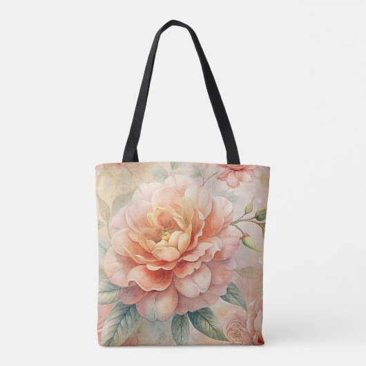Delicate perzikkleurige bloemige Waterverf Tote Bag (Achterkant)