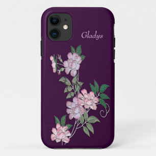 Delicate pinda's elegant florale patroon met naam iPhone 11 hoesje