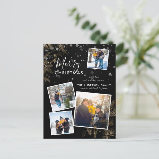 Delicate Pines Christmas 4 Photo Collage Kaart (Staand voorkant)