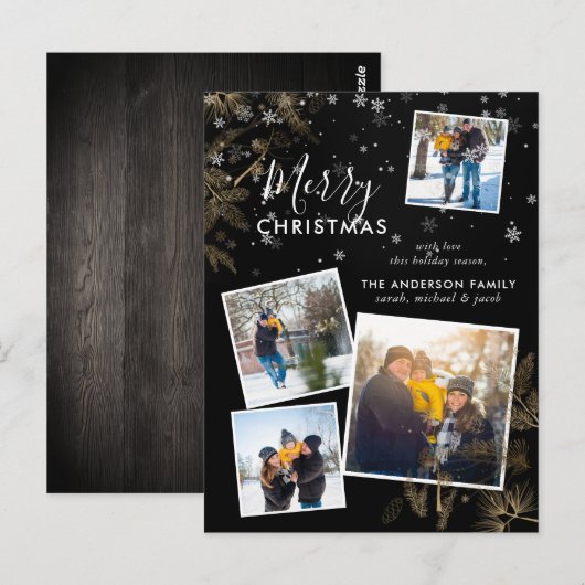 Delicate Pines Christmas 4 Photo Collage Kaart (Voorkant / Achterkant)