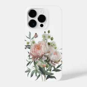 Delicate Pink Blush Peony met Butterfly iPhone 14 Plus Hoesje