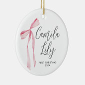 Delicate Pink Bow Baby Meisje Eerste Kerstmis Keramisch Ornament (Rechts)
