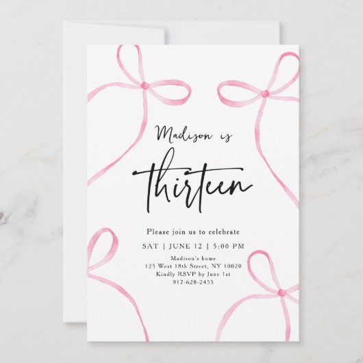 Delicate Pink Bow Coquette 13e verjaardag Kaart (Voorkant)
