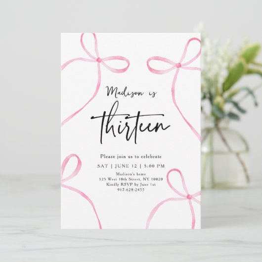 Delicate Pink Bow Coquette 13e verjaardag Kaart (Staand voorkant)