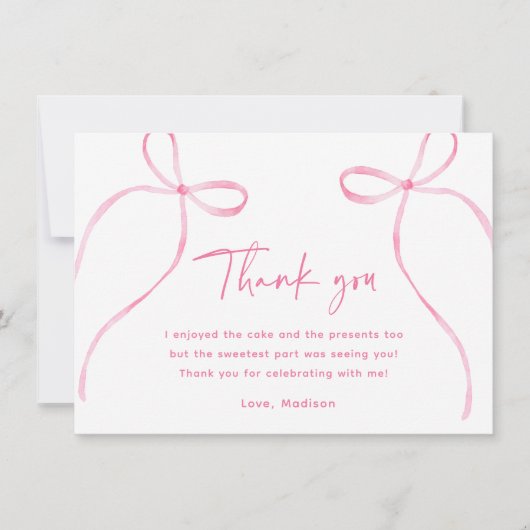 Delicate Pink Bow Verjaardag Bedankkaart (Voorkant)