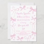 Delicate Pink Bows First Birthday Kaart (Voorkant)