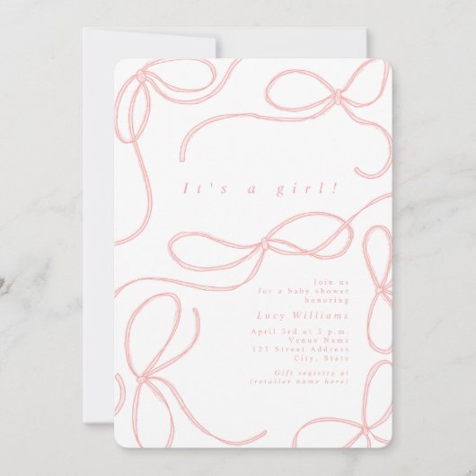 Delicate Pink Bows Girl Baby shower Coquette Kaart (Voorkant)