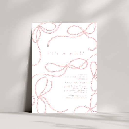 Delicate Pink Bows Girl Baby shower Coquette Kaart