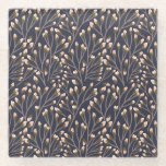 Delicate Pink Buds on Brown Branches Glazen Onderzetter<br><div class="desc">Seamless floral pattern of delicate pink buds on slender brown branches against a dark blue background,  creating an elegant,  calming design.</div>