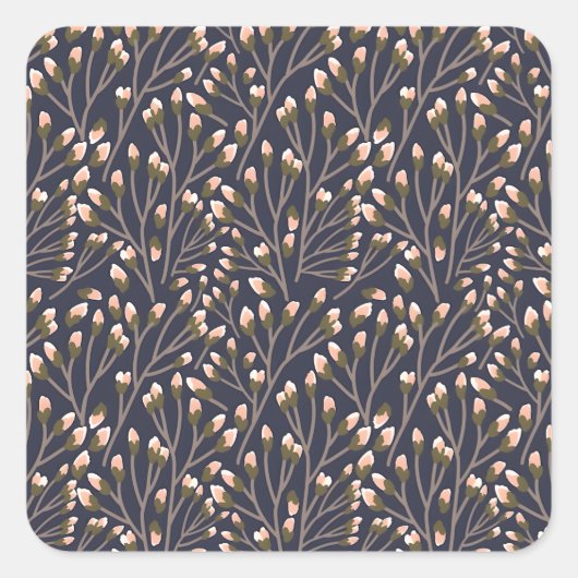 Delicate Pink Buds on Brown Branches Vierkante Sticker (Voorkant)