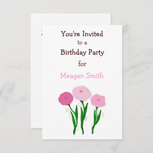 Delicate Pink Chrysanthemums Birthday Uitnodiging (Voorkant / Achterkant)