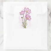 Delicate Pink Cosmos Flower Waterverf Vierkante Sticker (Tas)