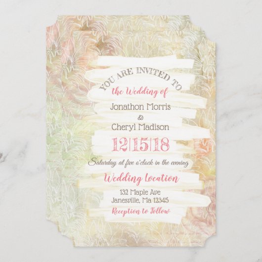 Delicate Pink en Beige Floral Wedding Invitation Kaart (Voorkant / Achterkant)