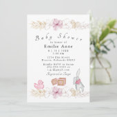 Delicate Pink Floral Baby shower Uitnodiging (Staand voorkant)