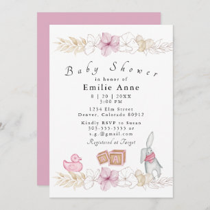 Delicate Pink Floral Baby shower Uitnodiging