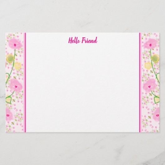 Delicate Pink Floral Briefpapier (Voorkant)