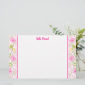 Delicate Pink Floral Briefpapier (Staand voorkant)