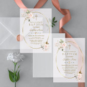 Delicate Pink Floral Gold Lijst doop Vellum Uitnodigingen