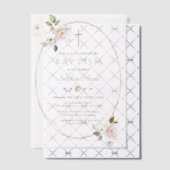 Delicate Pink Floral Gold Lijst doop Vellum Uitnodigingen (Offset (Uitnodiging))
