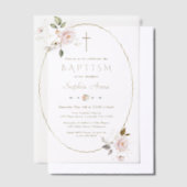 Delicate Pink Floral Gold Lijst doop Vellum Uitnodigingen (Offset)