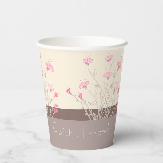 Delicate Pink Floral Papieren Bekers (Achterkant)